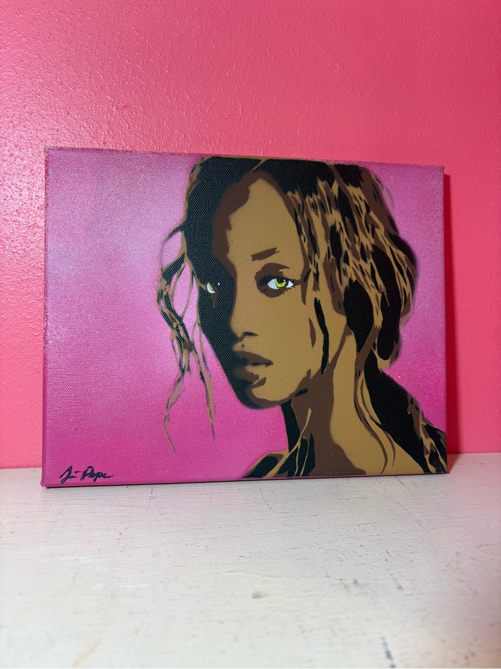 Tyra Banks * Original Stencil Painting by Jessica Pope Art Pink Supermodel MODEL
